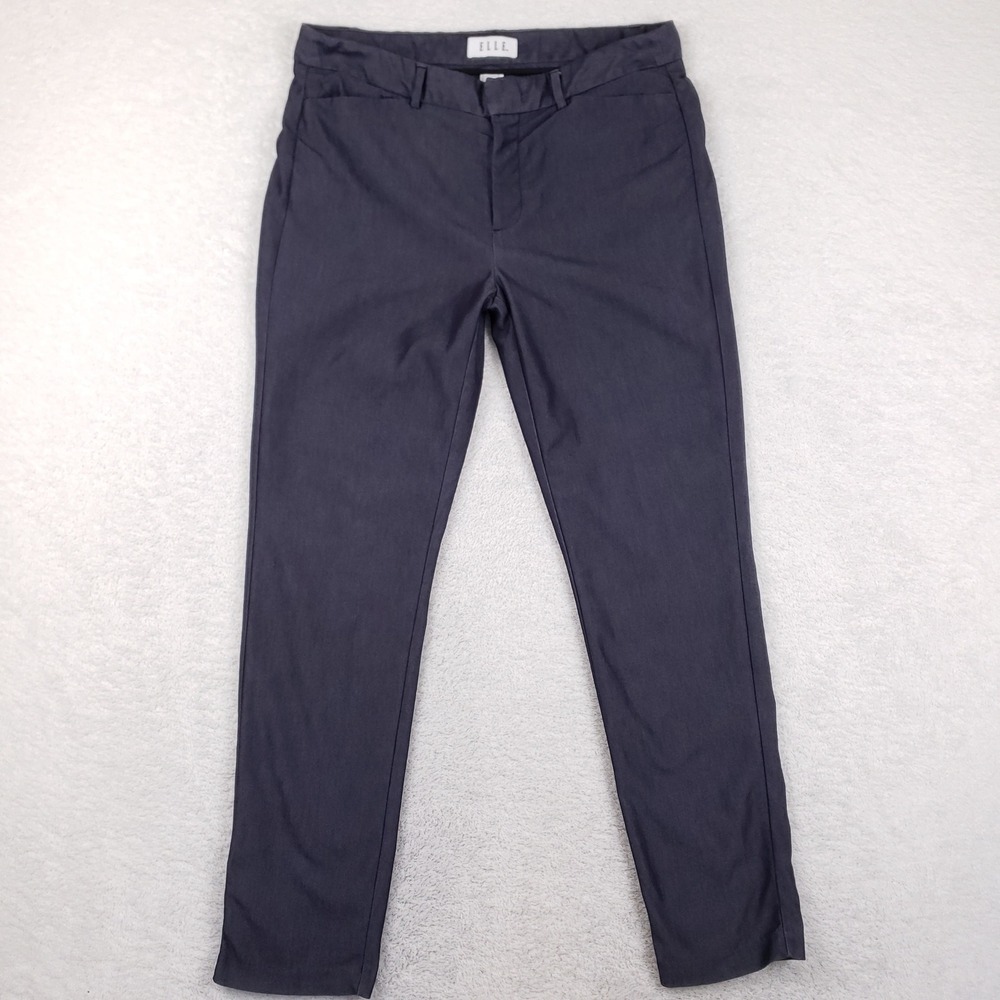 Elle Womens Navy Blue Slim Tapered Dress Pants Size 8 Stretch Cotton Blend